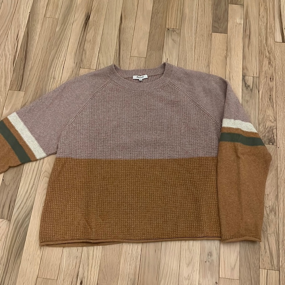 Madewell sweater cotton/wool lavender rust w green ivory stripe XL